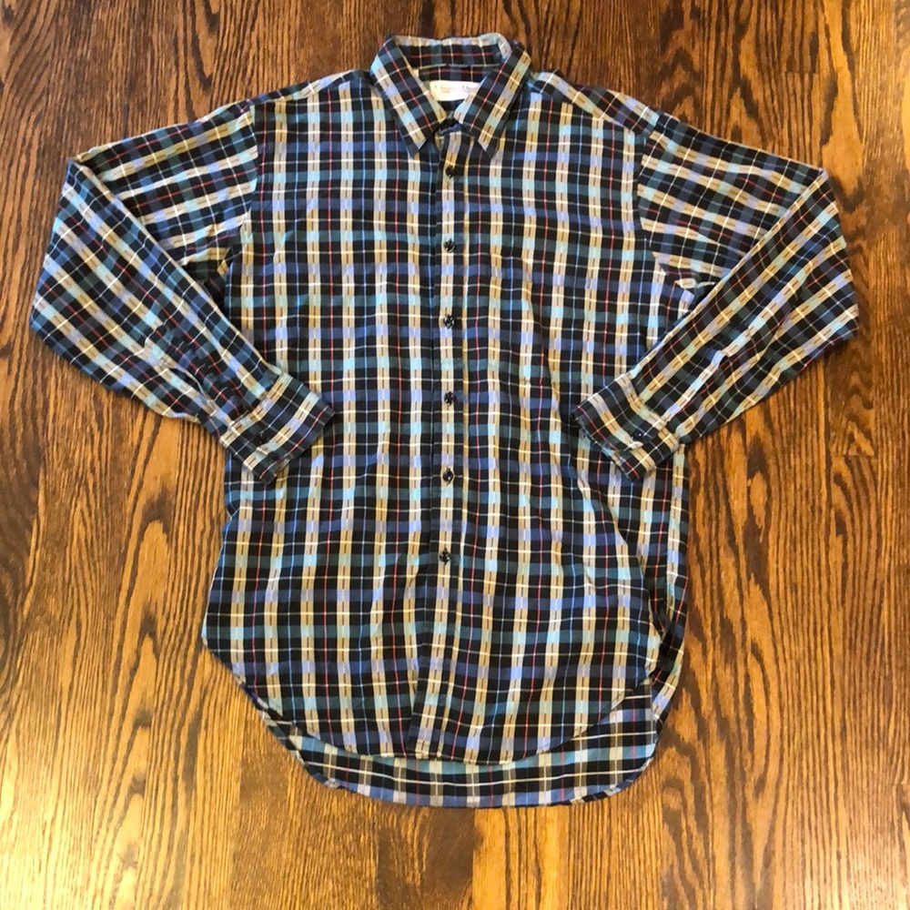 Christian Dior Men's Blue Plaid Button-Down Shirt